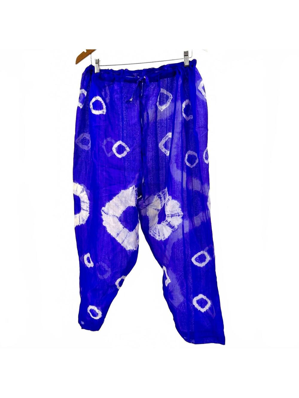 Purple 100% Silk Tie Dye Sheer Drawstring Pants
